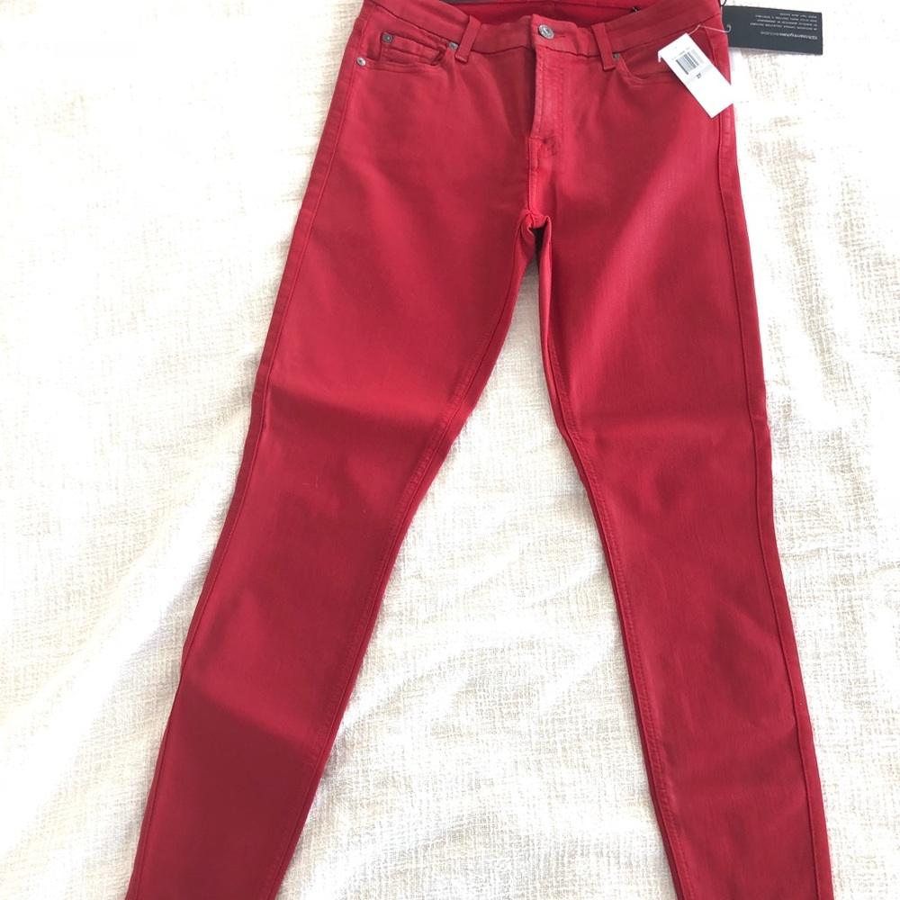 7 for All Mankind Red Coated Skinny Jeans